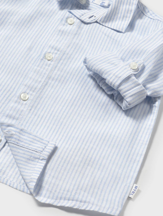 BOYS LONG SLEEVE BLUE COTTON & LINEN STRIPE SHIRT WITH COLLAR | MAYORAL 