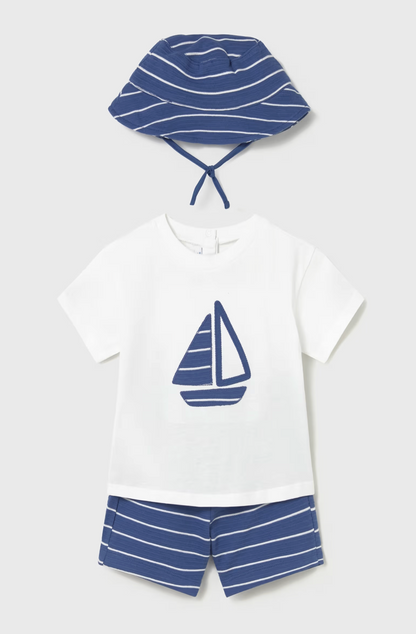 BOYS SAILING BOAT COTTON OUTFIT - TOP, SHORTS & HAT | MAYORAL