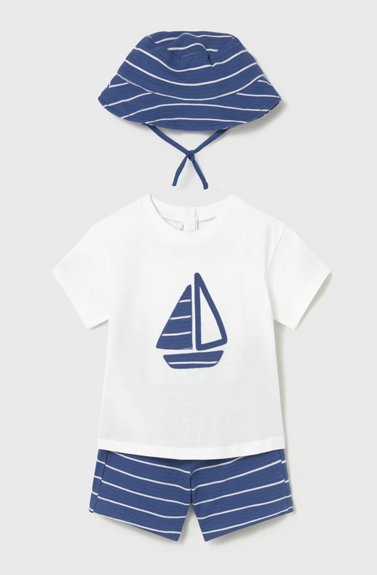 BOYS SAILING BOAT COTTON OUTFIT - TOP, SHORTS & HAT | MAYORAL