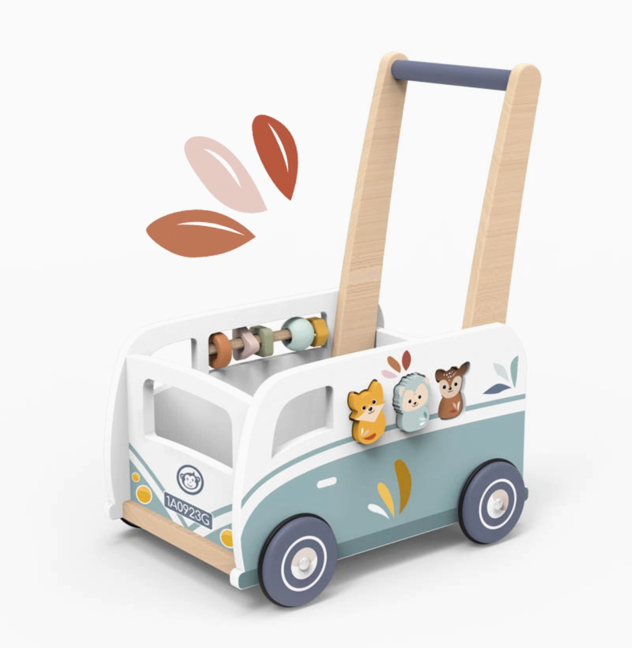Children's wooden toy camper van walker with wheels and a handle 