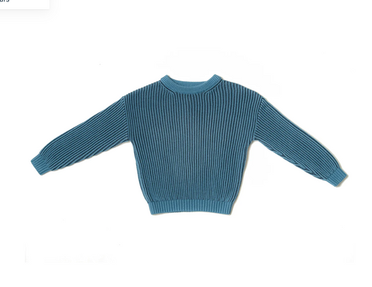 Blue ribbed sweater. CHILDREN'S CHUNKY KNIT CLASSIC JUMPER | ELEANOR CHARLES