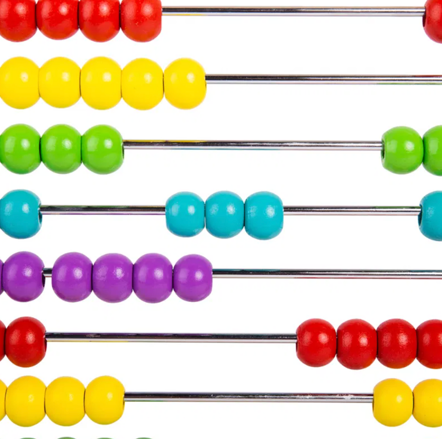 Close-up of a bigjigs Colorful childrens educational toy abacus with wooden frame. CHILDREN'S CLASSIC COLOURFUL WOODEN ABACUS | BIGJIGS