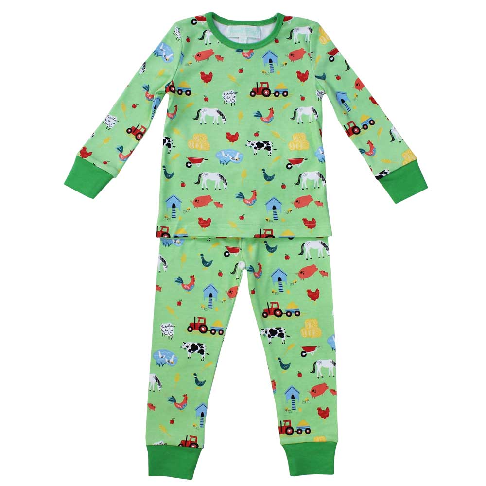 Children's pajama set with farm animal pattern. CHILDREN'S COSY FARMYARD COTTON PYJAMAS - 3 SIZES | POWELL CRAFT