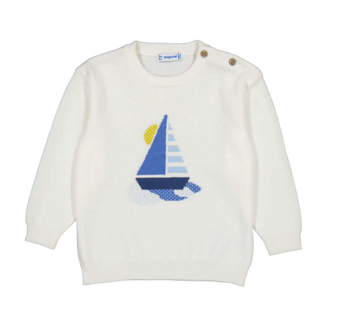 Kids Mayoral White sweater with a sailboat design