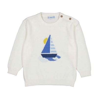 Kids Mayoral White sweater with a sailboat design