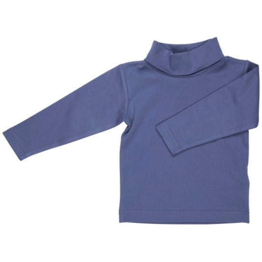 Pigeon Organics Blue cotton turtleneck long sleeve top. CHILDREN'S ORGANIC COTTON LONG SLEEVE POLO NECK  - BLUE | PIGEON ORGANICS