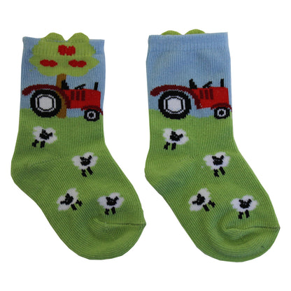 Children's socks with tractor and sheep design. CHILDREN'S TRACTOR & SHEEP SOCKS - 4 SIZES | POWELL CRAFT