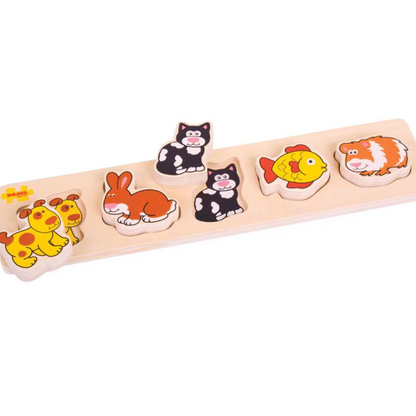 Wooden puzzle with animal figures on a white background CHUNKY LIFT & MATCH PUZZLE - PETS | BIGJIGS