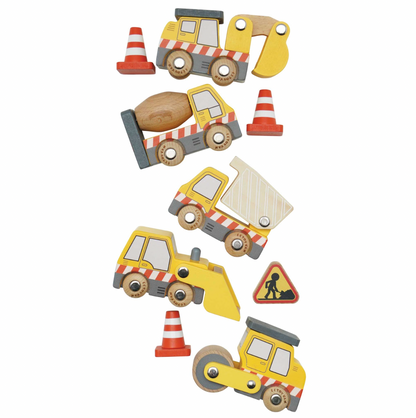 children’s wooden construction vehicles with durable wheels. CONSTRUCTION WOODEN TOY CARS, TRUCKS & DIGGERS | LE TOY VAN