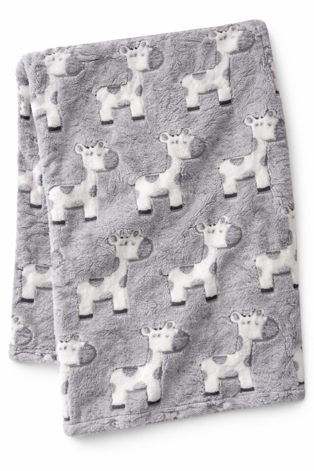 Two gray blankets with white animal pattern. COSY BABY WRAP | GREY GIRAFFE