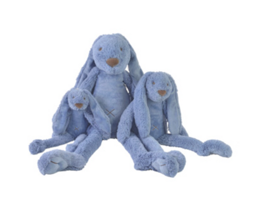 Three blue plush bunnies of different sizes. CUDDLY PLUSH RICHIE RABBIT DEEP BLUE - 3 SIZES | HAPPY HORSE
