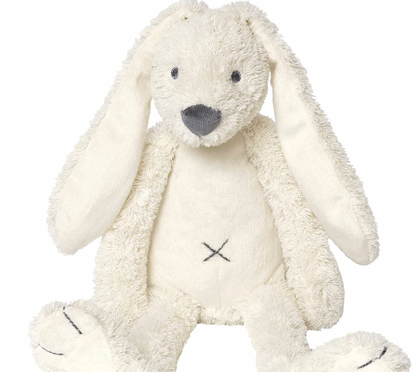 White plush bunny toy with a black heart nose. CUDDLY PLUSH RICHIE RABBIT IN WHITE - 3 SIZES | HAPPY HORSE