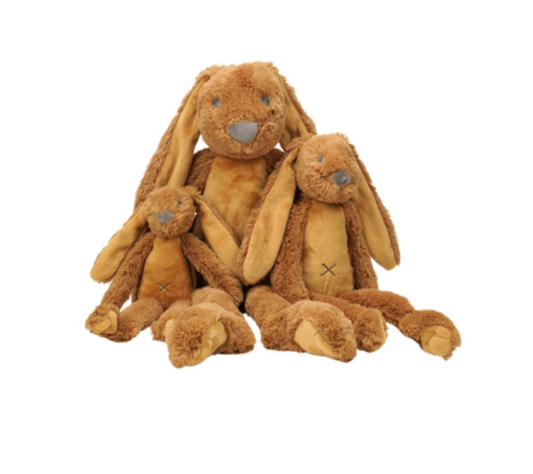 Three brown plush bunnies of different sizes. CUDDLY PLUSH RICHIE RABBIT OCHRE - 3 SIZES | HAPPY HORSE