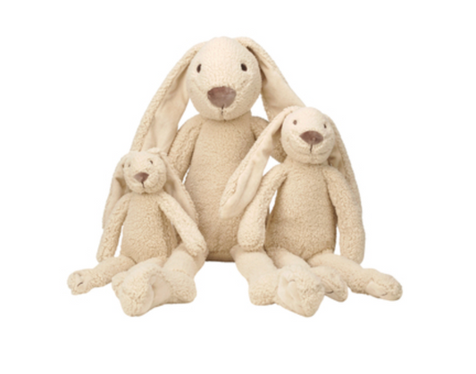 Three beige plush bunnies of different sizes. CUDDLY PLUSH RICHIE RABBIT RECYCLED BEIGE - 3 SIZES | HAPPY HORSE