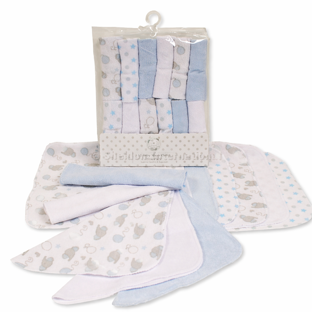 BABY 12 PIECE WASH CLOTHS - BLUE | SNUGGLE BABY