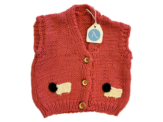 DUSTY ROSE PINK WITH SHEEP GILET - 9-12 MONTHS