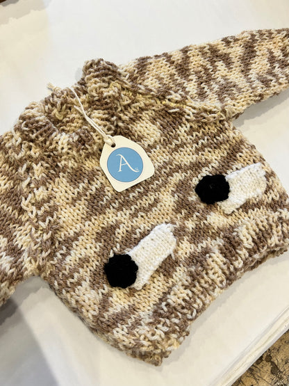 MOTTLED CHOCOLATE CREAM JUMPER WITH SHEEP- 6-9 MONTHS