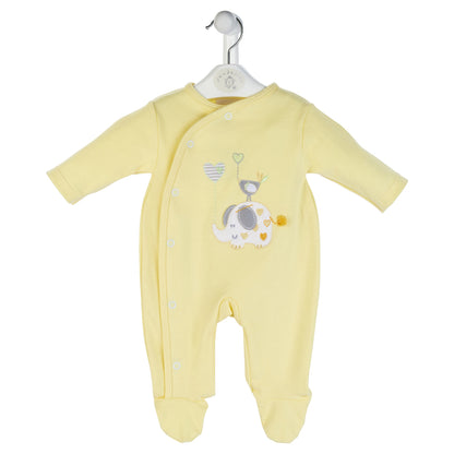 ELEPHANT & BIRD WITH BALLOON COTTON SLEEPSUIT - 100% COTTON, 0–6 MONTHS, Pink/Blue/Lemon