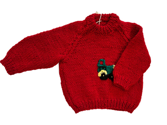 RICH RED JUMPER WITH GREEN TRACTOR - 9-12 MONTHS