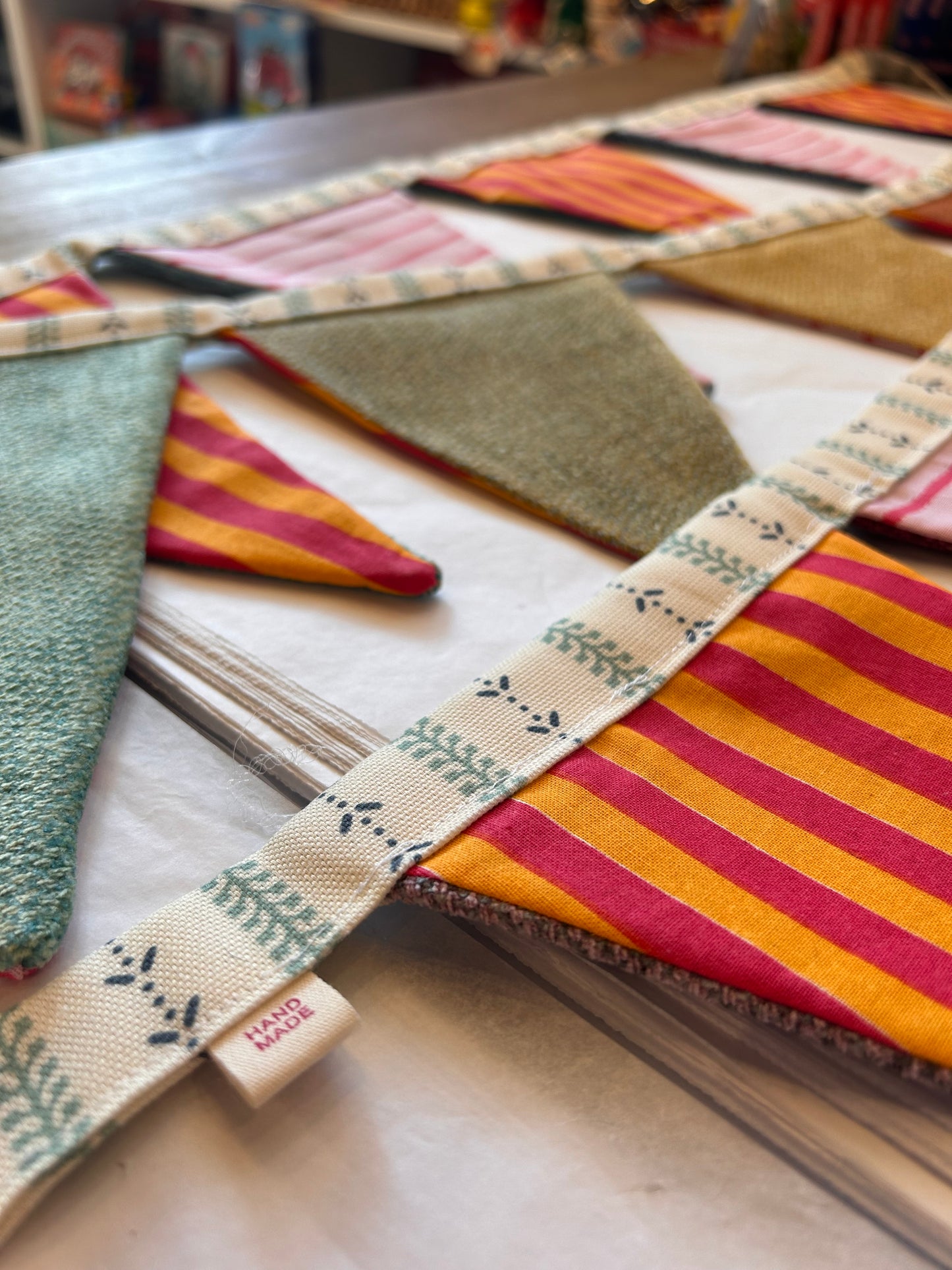 RUBARB & CUSTARD WITH VELVET RAINBOW BACK BUNTING | THE SUSSEX BUNTING COMPANY