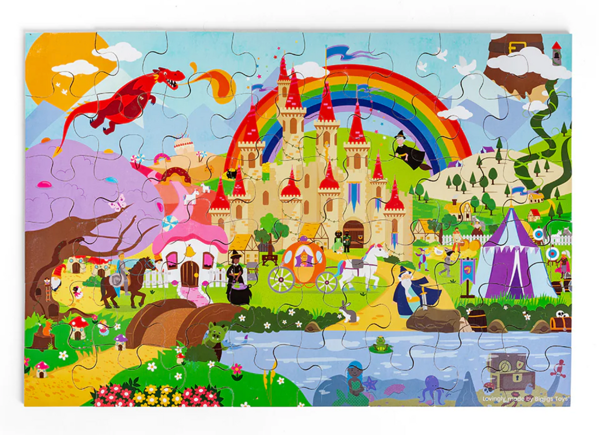 Fully assembled puzzle — complete scene overview, all characters named