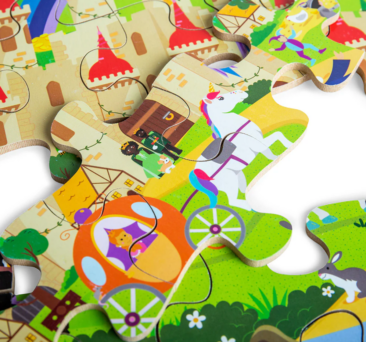Close-up — thick piece construction, unicorn/carriage/castle detail