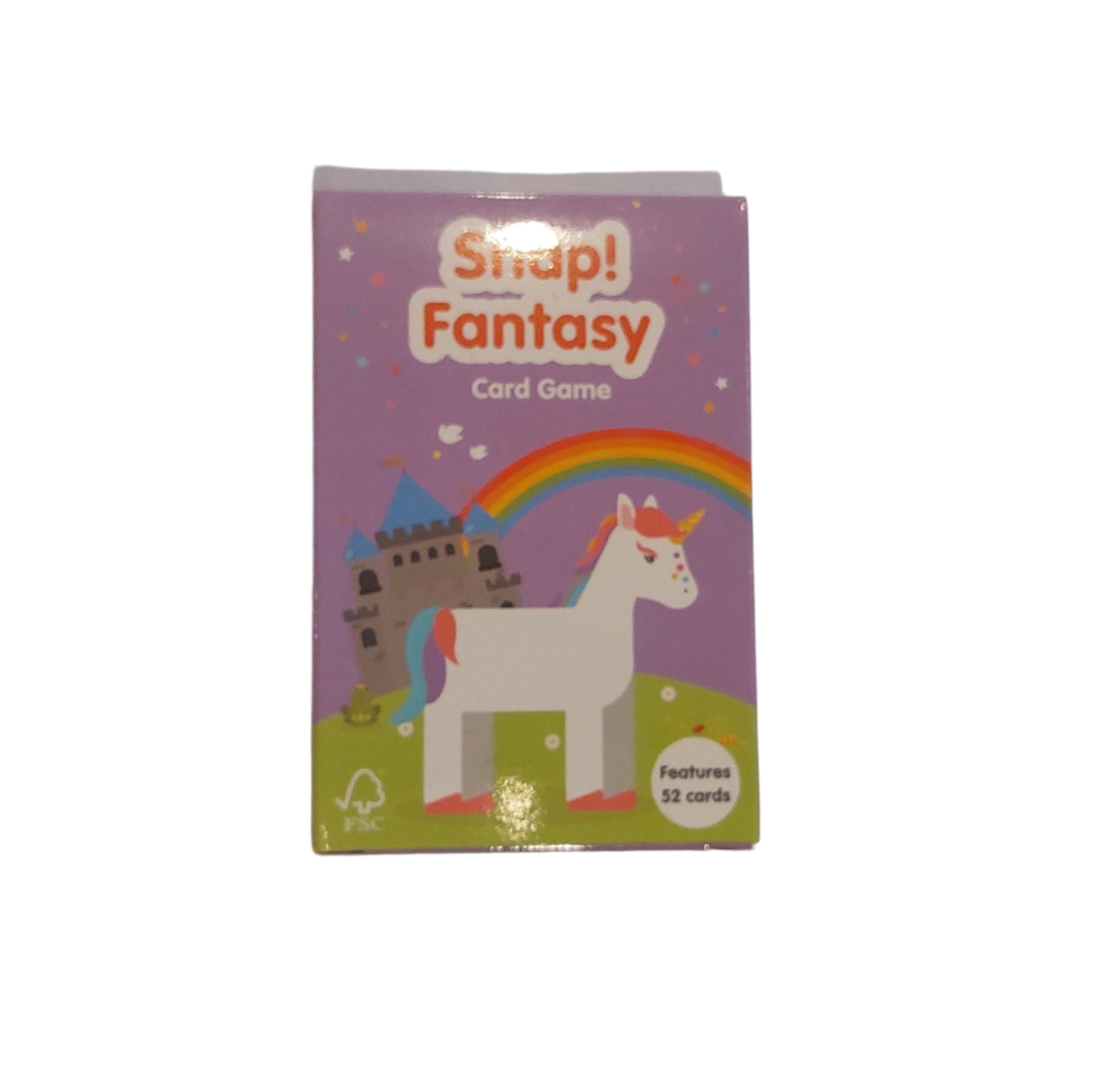 Card game packaging with a unicorn and rainbow design on a purple background FANTASY SNAP | BIGJIGS