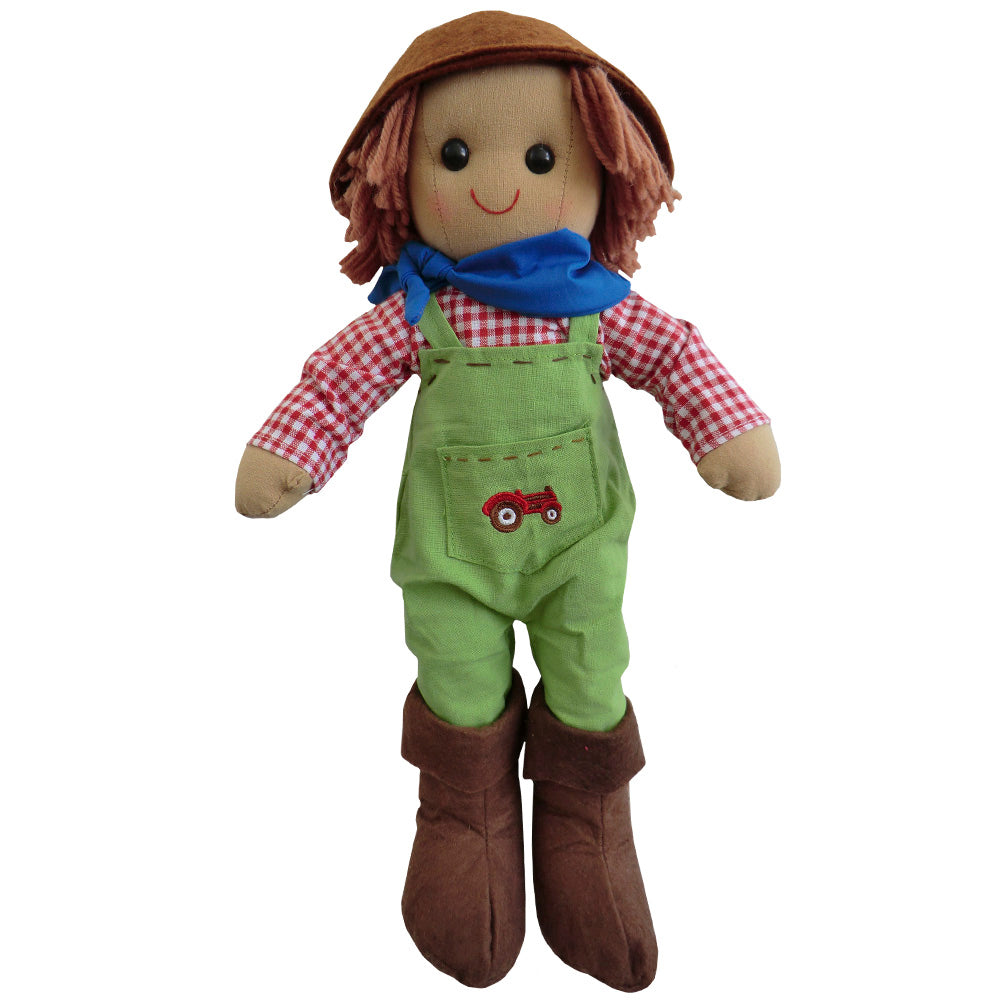 FARMER WEARING EMBROIDERED TRACTOR DUNGAREES RAGDOLL | POWELL CRAFT