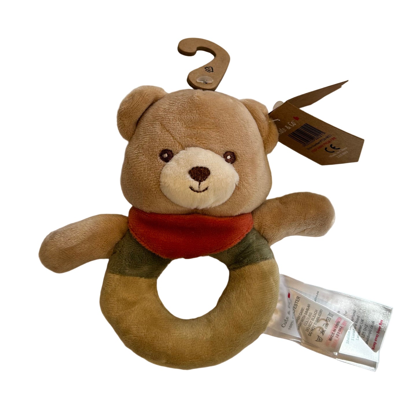 CHRISTMAS TEDDY WITH SCARF RATTLE RING