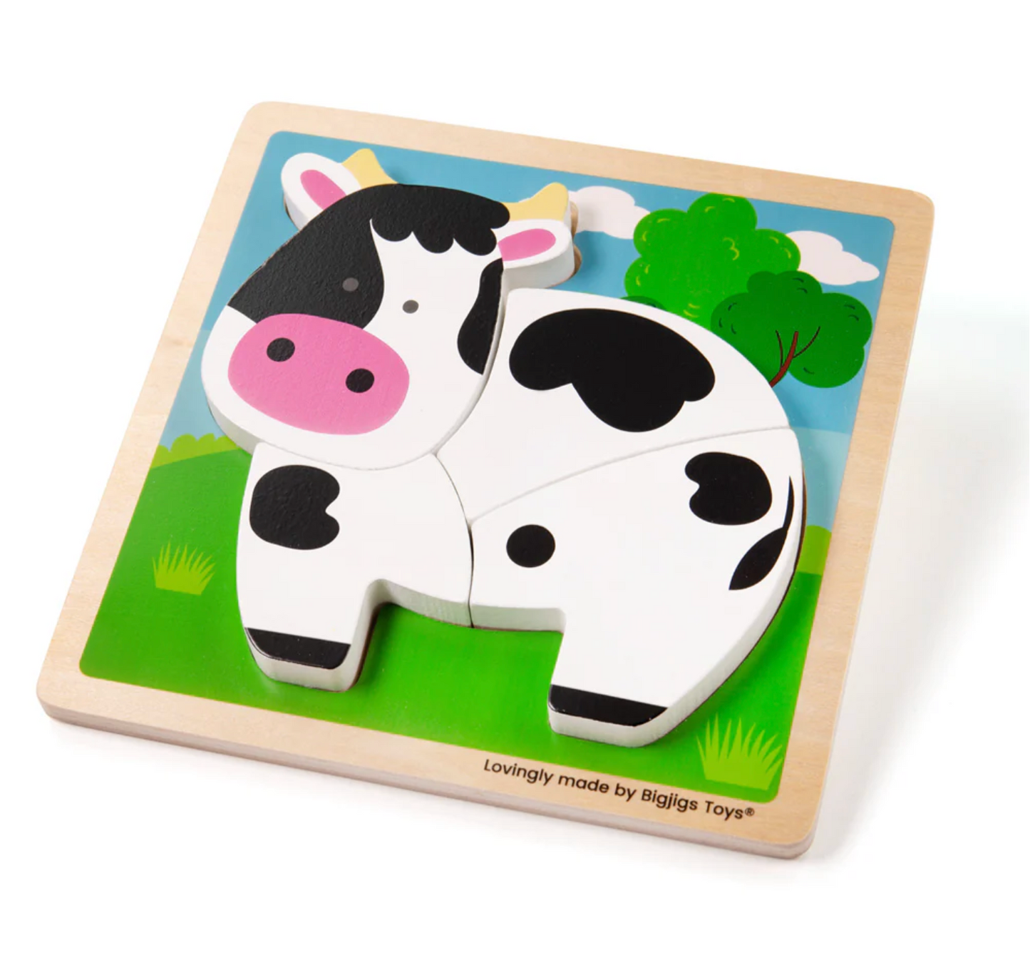 Wooden cow puzzle with colorful background on a white background FIRST WOODEN PUZZLE - COW | BIGJIGS