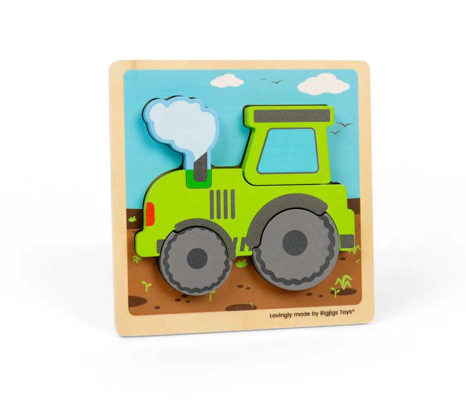 Wooden puzzle with a green tractor design on a white background FIRST WOODEN PUZZLE - TRACTOR | BIGJIGS
