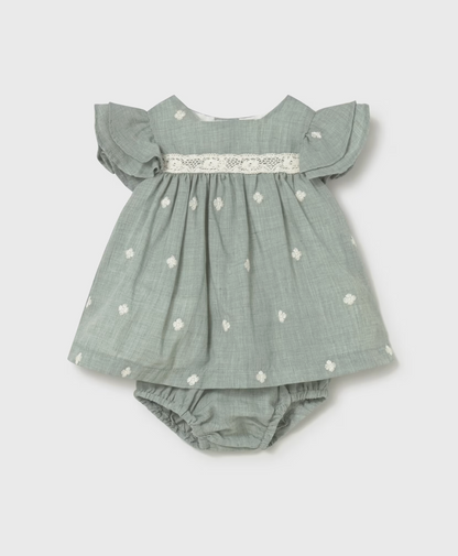 GIRLS AQUA EMBROIDERED DRESS WITH KNICKERS | MAYORAL