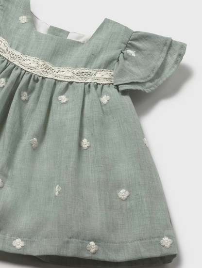 GIRLS AQUA EMBROIDERED DRESS WITH KNICKERS | MAYORAL