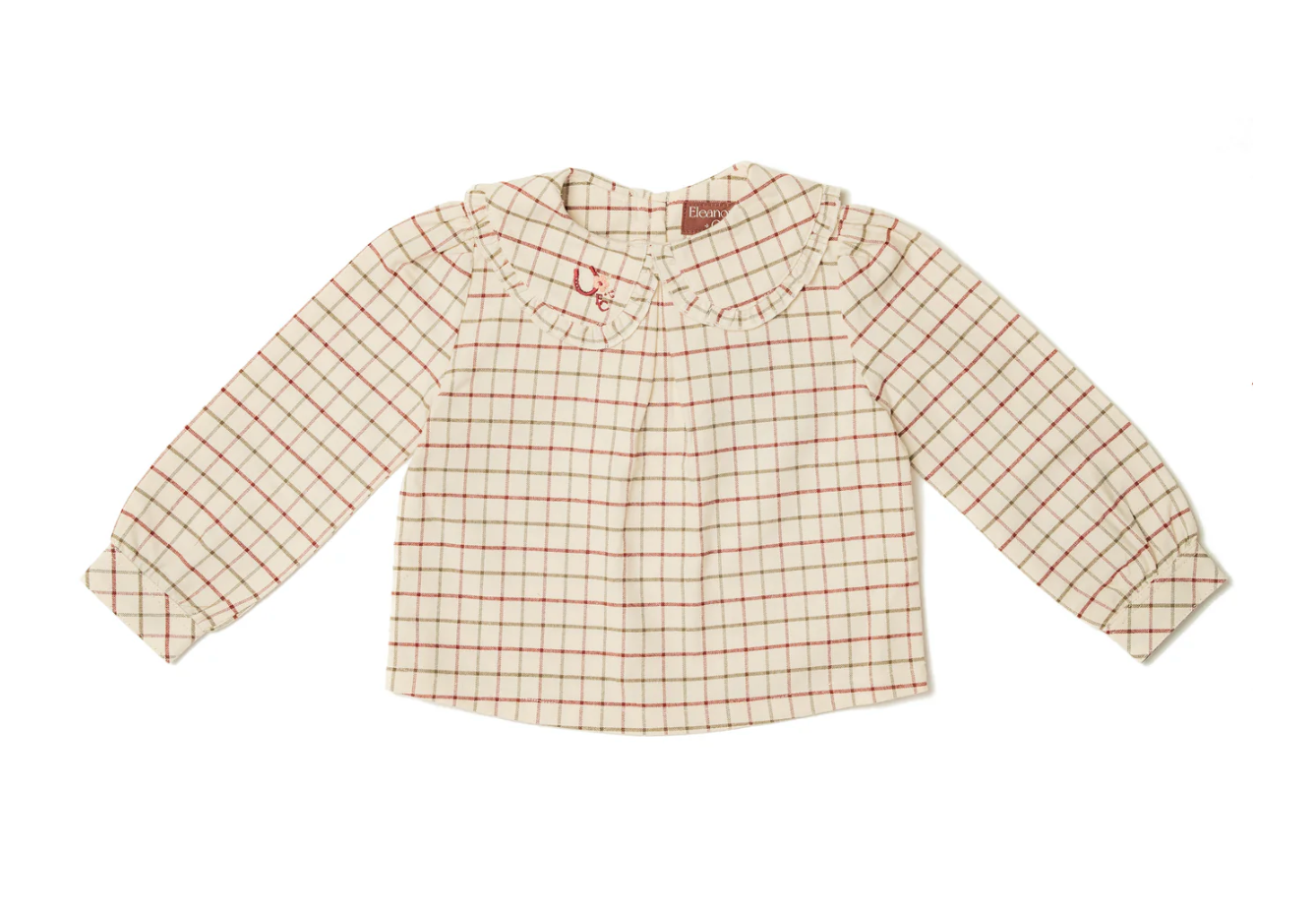 GIRLS COTTON COUNTRY CHECK BLOUSE WITH PETER PAN COLLAR | ELEANOR CHARLES
