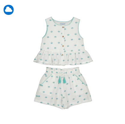 Girls Mayoral Children's blue and white sleeveless top and shorts summer set