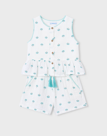 GIRLS COTTON PRINTED SHIRT & SHORTS SET - MAYORAL