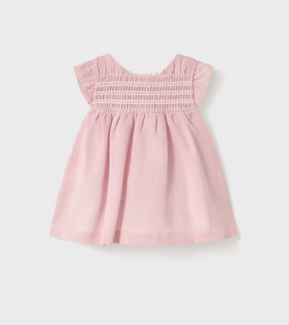 GIRLS LINED RUCHED PINK SMOCK DRESS | MAYORAL