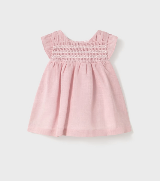 GIRLS LINED RUCHED PINK SMOCK DRESS | MAYORAL