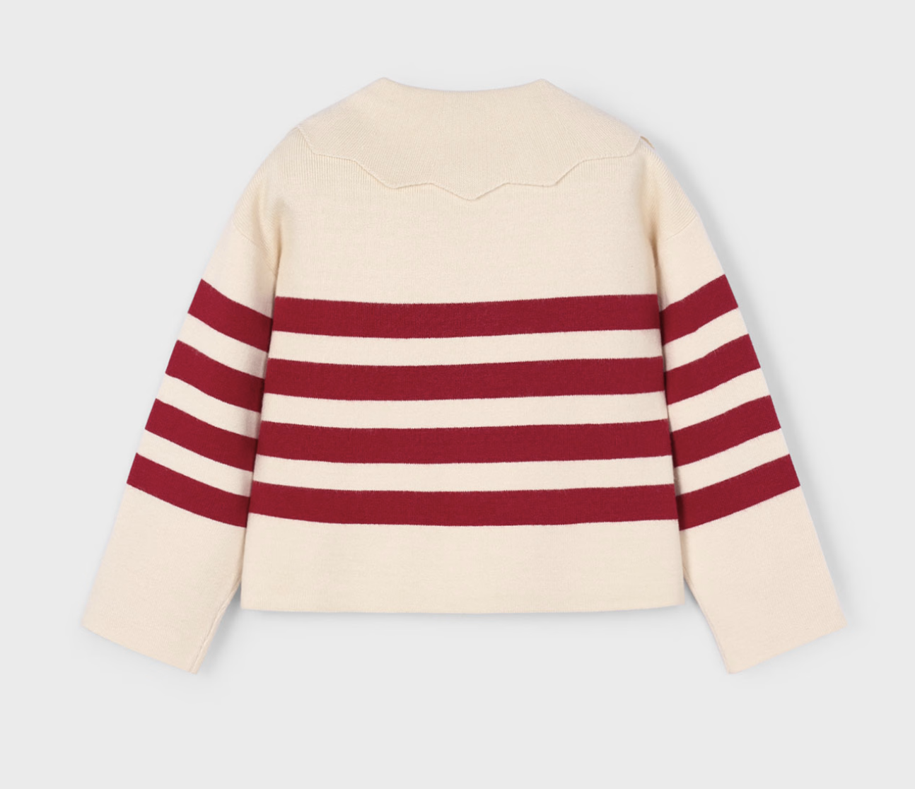 Mayoral Girls Beige and red striped jumper with scalloped collar. GIRLS RED STRIPED JUMPER WITH SCALLOPED COLLAR | MAYORAL 
