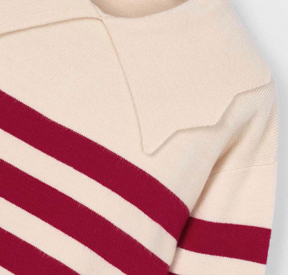 Mayoral Girls Beige and red striped jumper with scalloped collar. GIRLS RED STRIPED JUMPER WITH SCALLOPED COLLAR | MAYORAL 
