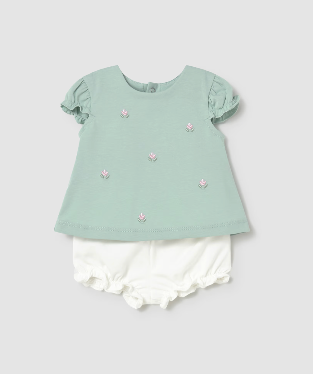 GIRLS SHORT & TOP SET - AQUA FLOWER | MAYORAL