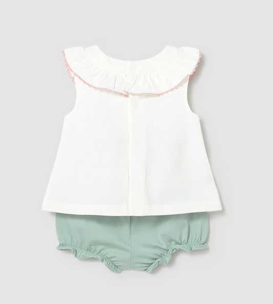 GIRLS SHORT & TOP SET - PINK RUFFLE FLOWER | MAYORAL