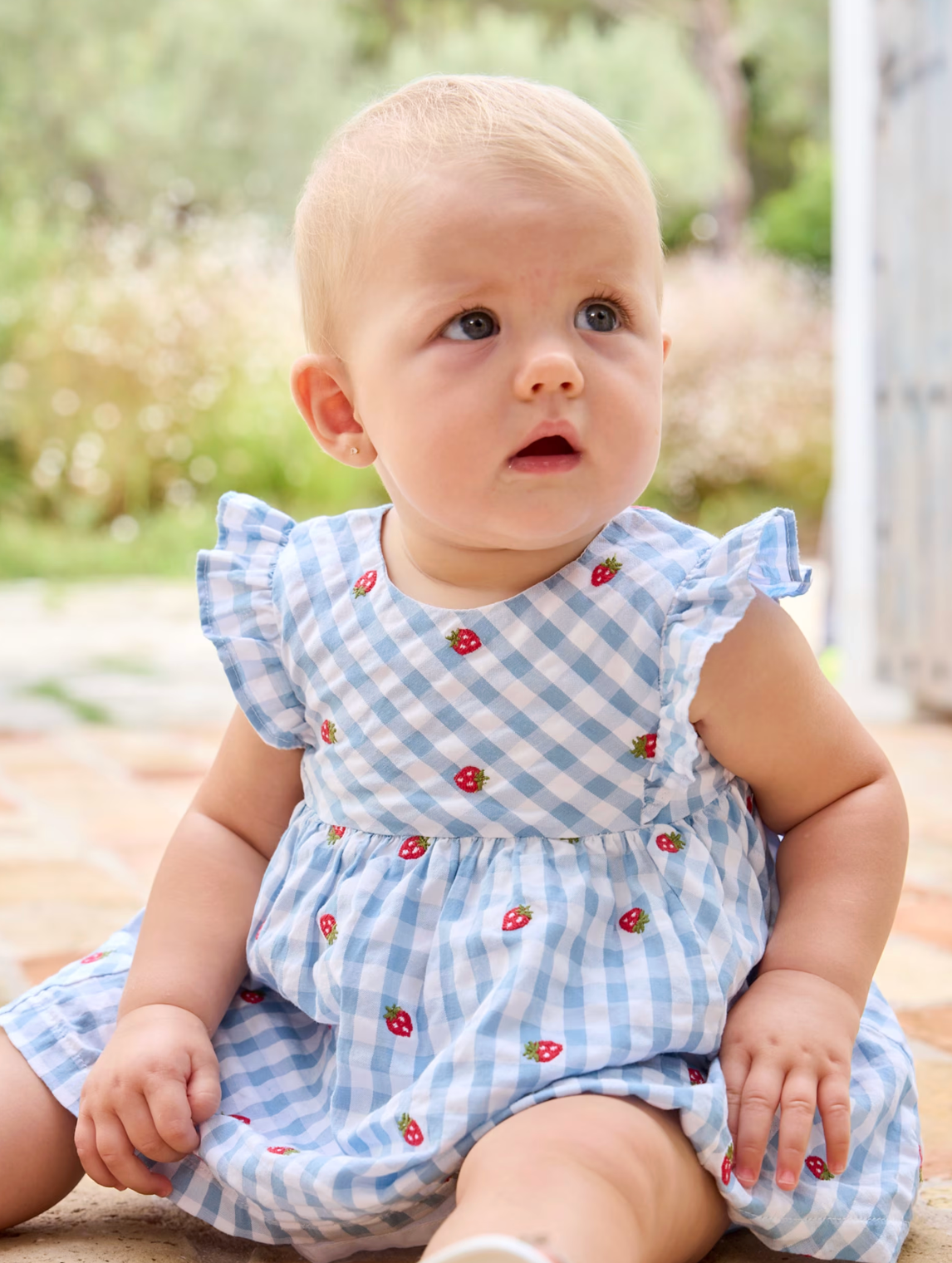 GIRLS STRAWBERRY BLUE GINGHAM COTTON DRESS WITH KNICKERS | MAYORAL