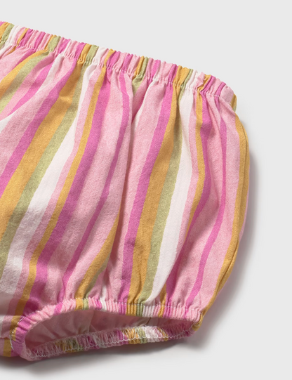 Colorful striped baby bloomers. GIRLS STRIPE TOP & SHORTS SET WITH HAIRBAND | MAYORAL