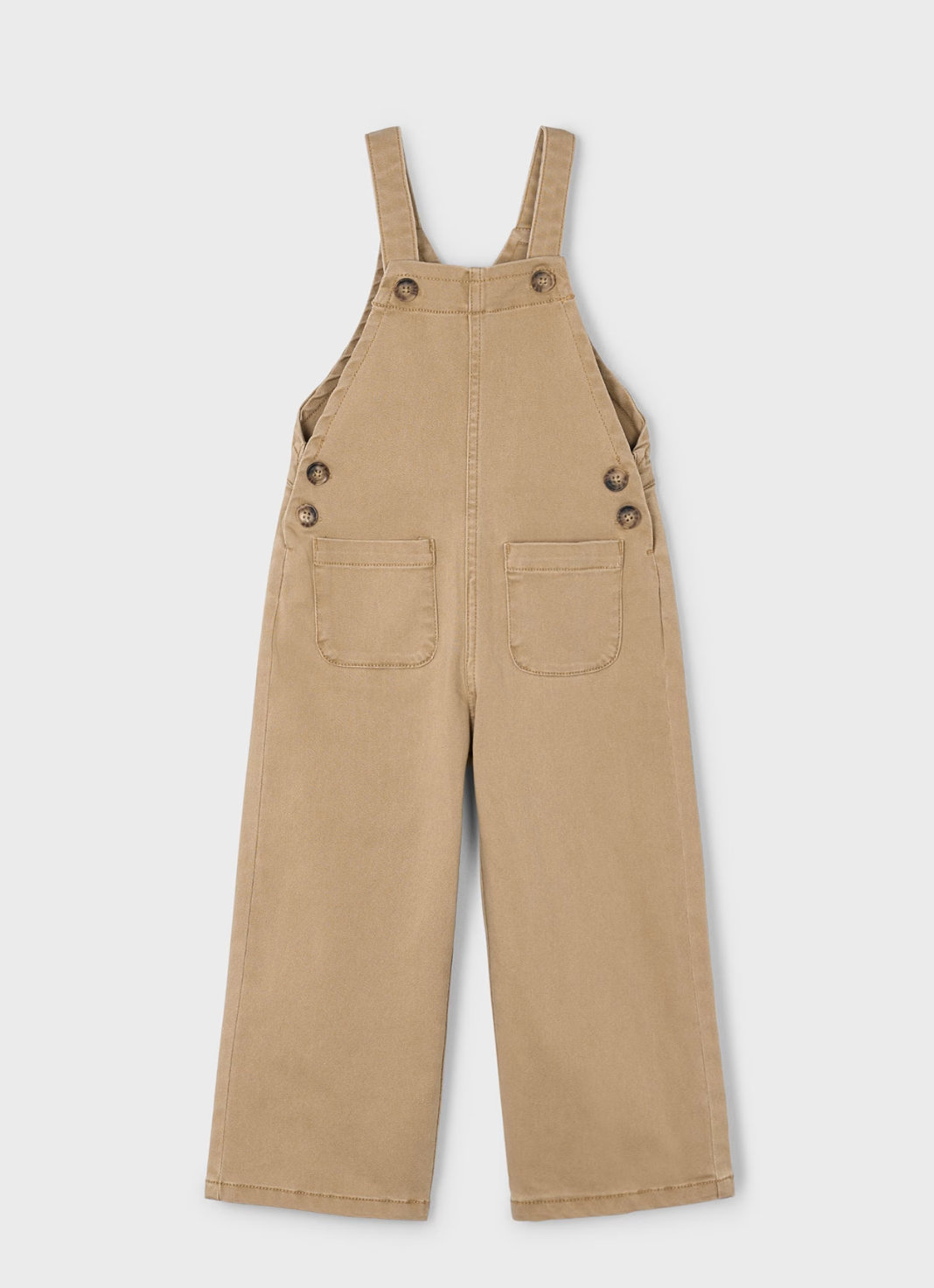 MAYORAL UNISEX Beige overalls with button details. GIRLS TWILL DUNGAREES - CAMEL | MAYORAL