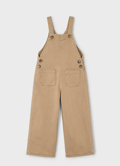 MAYORAL UNISEX Beige overalls with button details. GIRLS TWILL DUNGAREES - CAMEL | MAYORAL