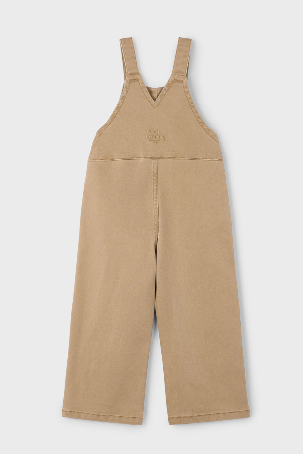 MAYORAL UNISEX Beige overalls on a white background. GIRLS TWILL DUNGAREES - CAMEL | MAYORAL