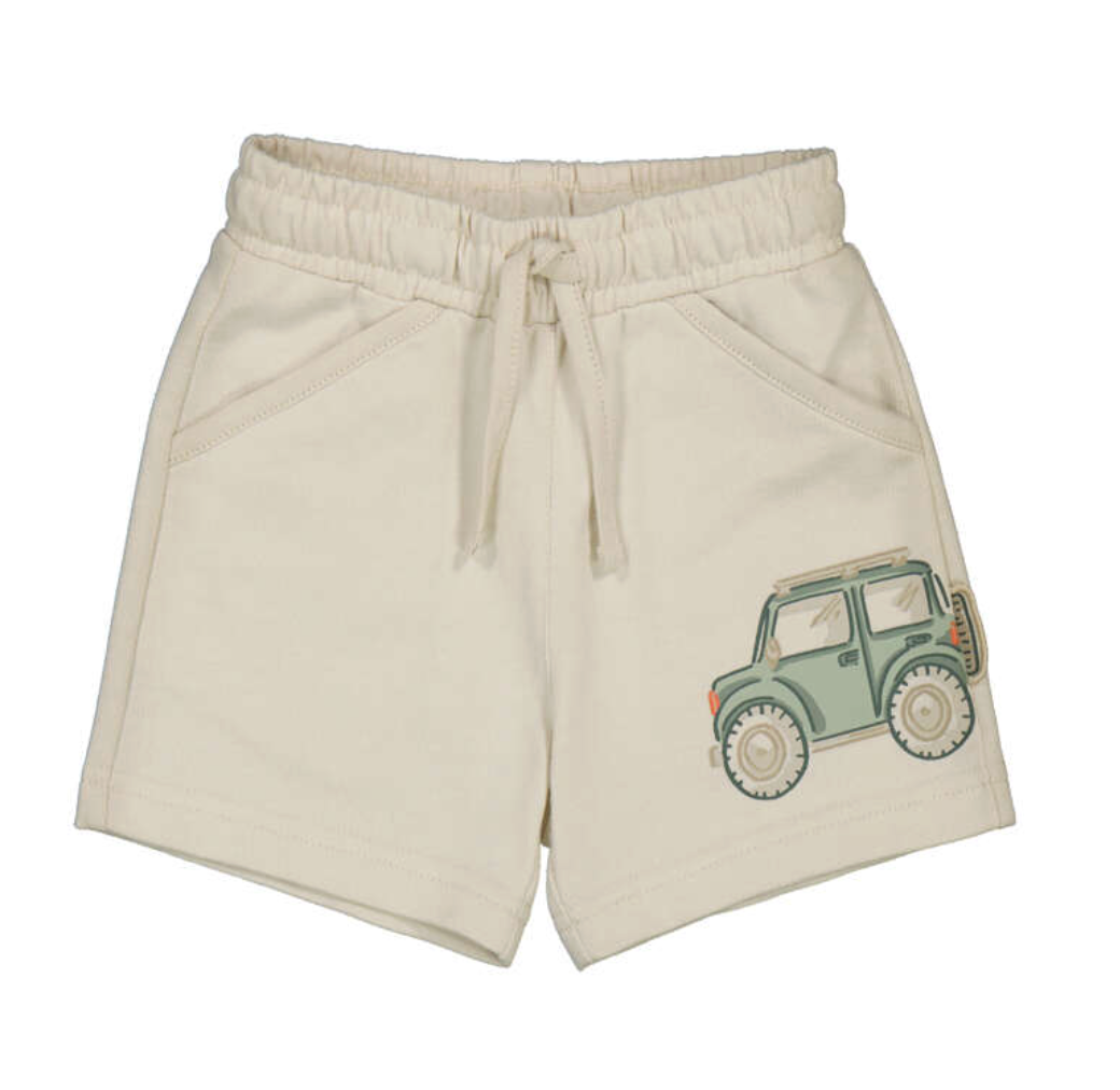 Mayoral Kids Beige summer shorts with a green car design