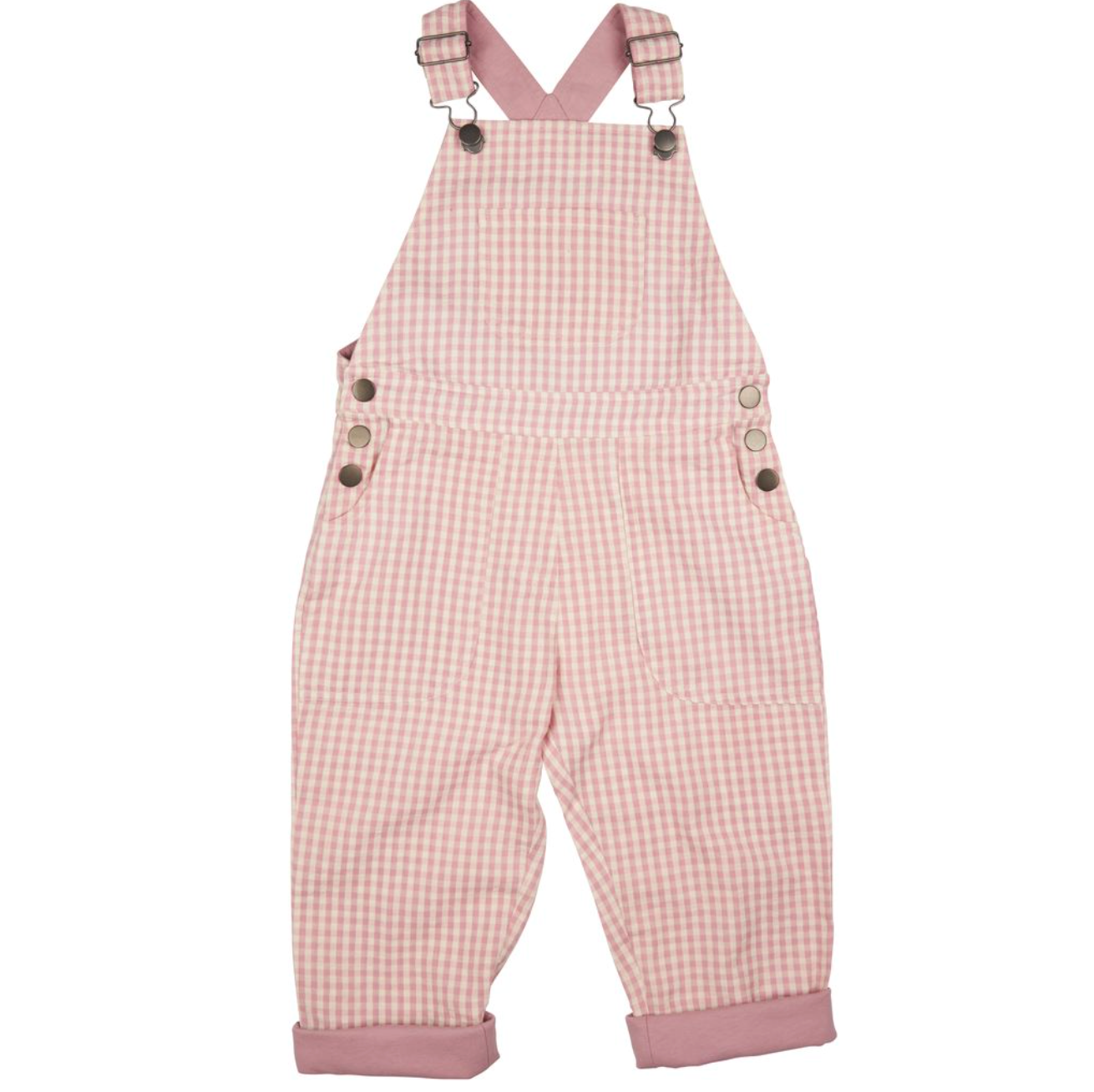 childrens Pink checkered Pigeon Organics overalls/dungarees