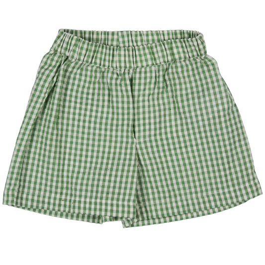 Green checkered shorts. KID'S ORGANIC COTTON SEERSUCKER SUMMER SHORTS - GREEN | PIGEON ORGANICS